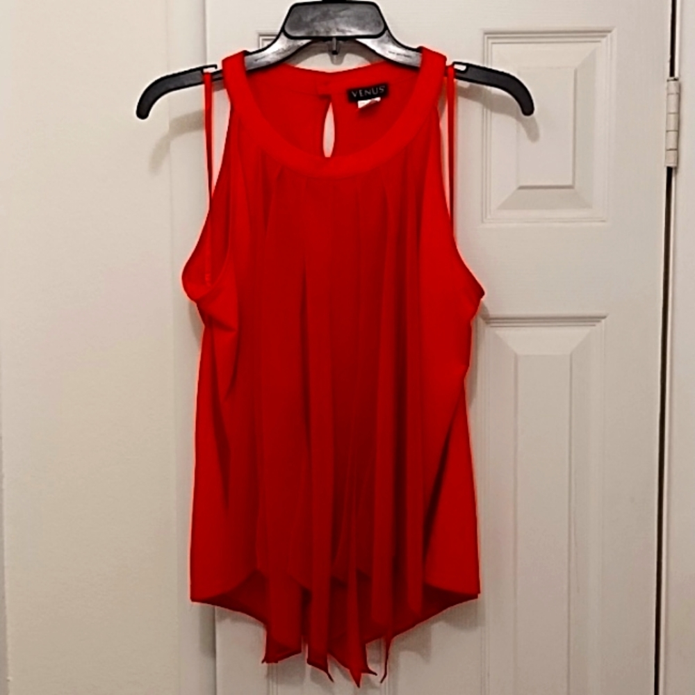 Venus red blouse w/button neck back